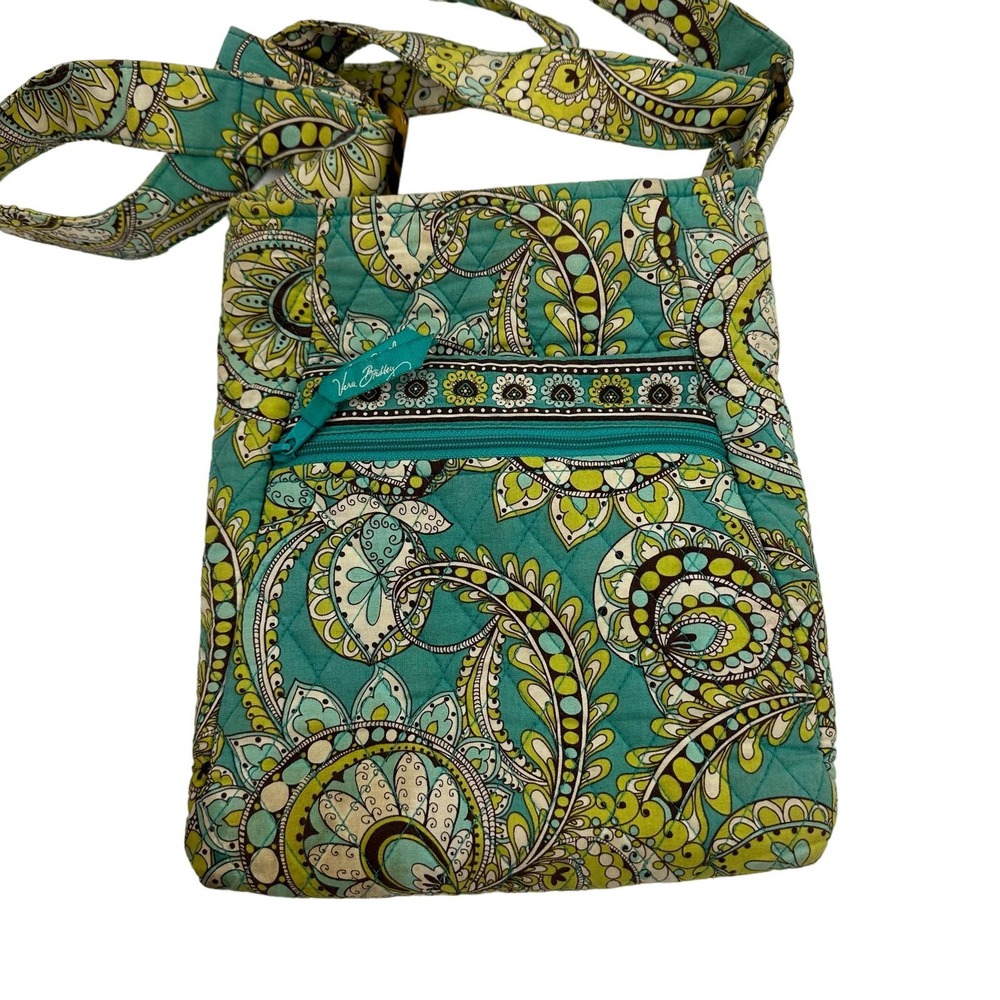 Vera Bradley Crossbody Bag Purse Teal Yellow‎ Paisley Zipper Closure Pockets